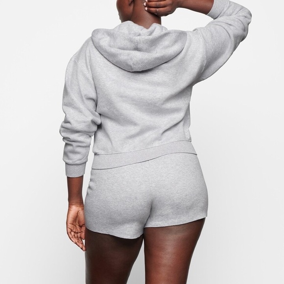 Skims Cotton Fleece Zip Up Hoodie in Heather Grey - Picture 3 of 8